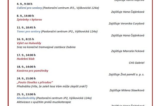 Program v Charitním středisku Gabriel - 9/2025
